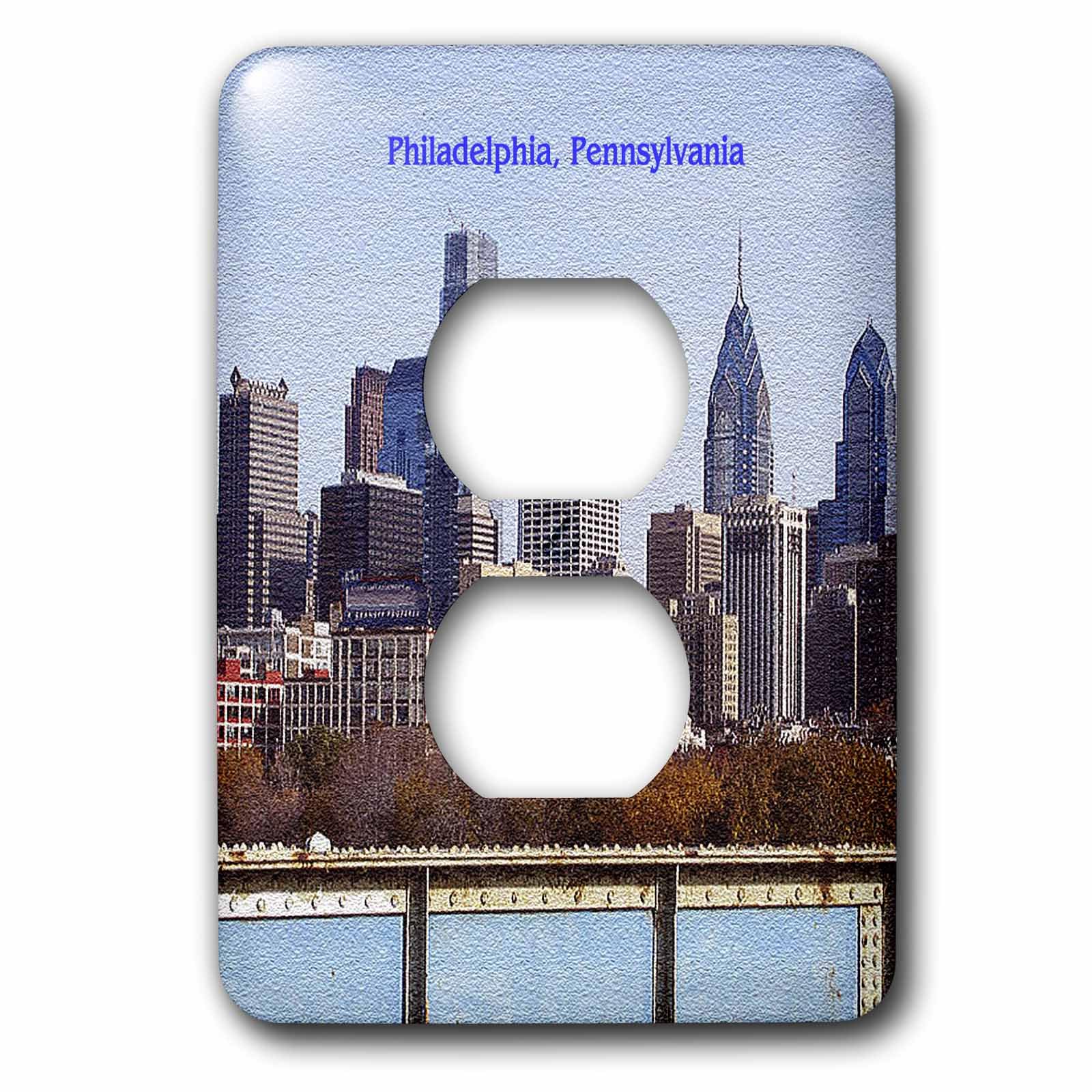 Plaque haut de gamme Philadelphia Skyline texturé pour 2 prises de courant