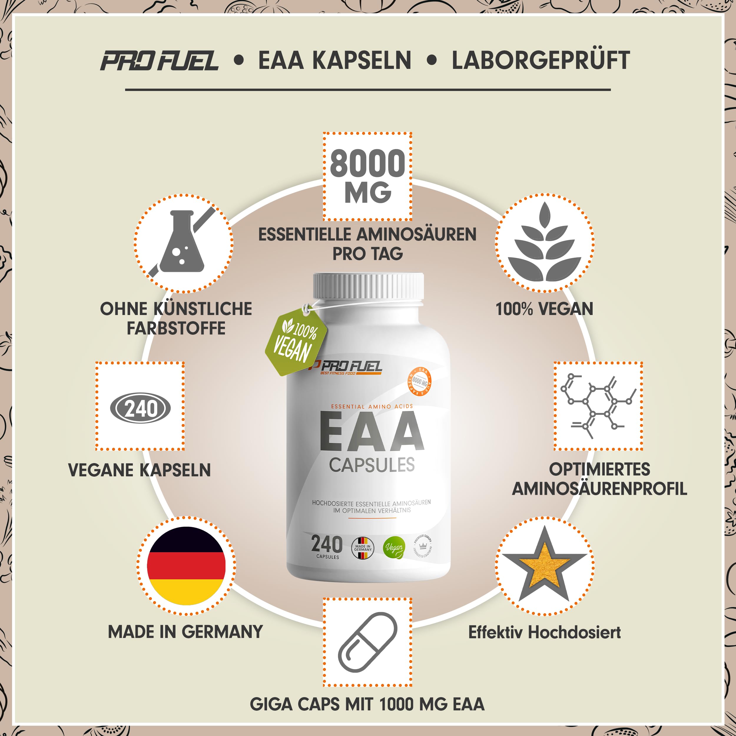 EAA Kapseln hochdosiert 240 Giga Caps mit je 1000 mg EAA (vegan) - optimiertes Multi-Amino E.A.A. Pattern mit 8 essentiellen Aminosäuren - laborgeprüft mit Zertifikat - 100% vegan - 2x 240 Kaps