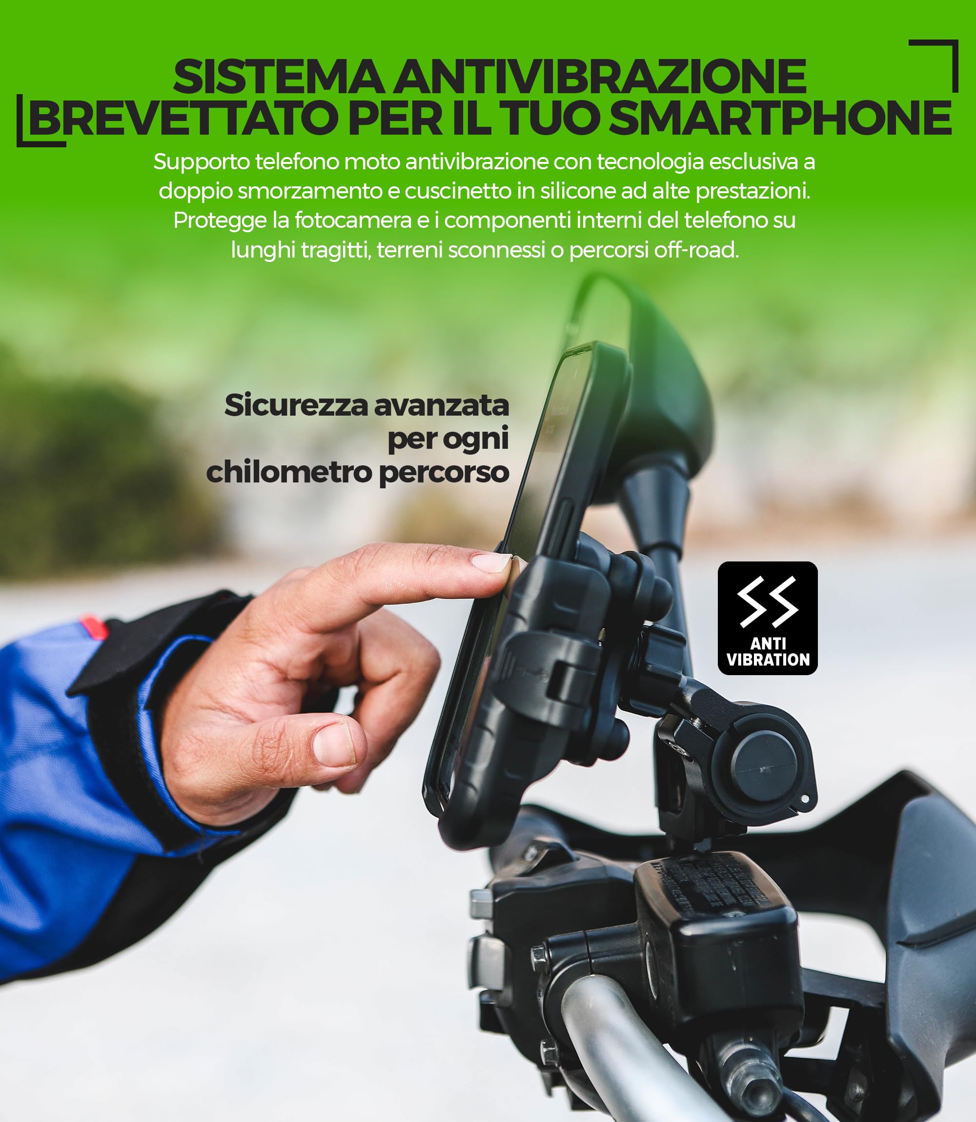 MOGGAM Porta Cellulare Moto Antivibrazione Alluminio CNC Fissaggio Manubrio 22-32 mm Sgancio Rapido Design Aperto Compatibile Bici Monopattino Elettrico Rotazione 360°
