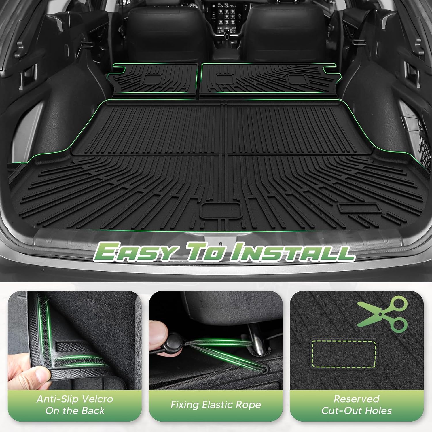 Outback Floor Mats - Car Mats for Subaru Outback 2020-2025, All Weather Full Set Cargo Liner with Backrest Mat for Outback Accessories, Heavy Duty Waterproof, Black