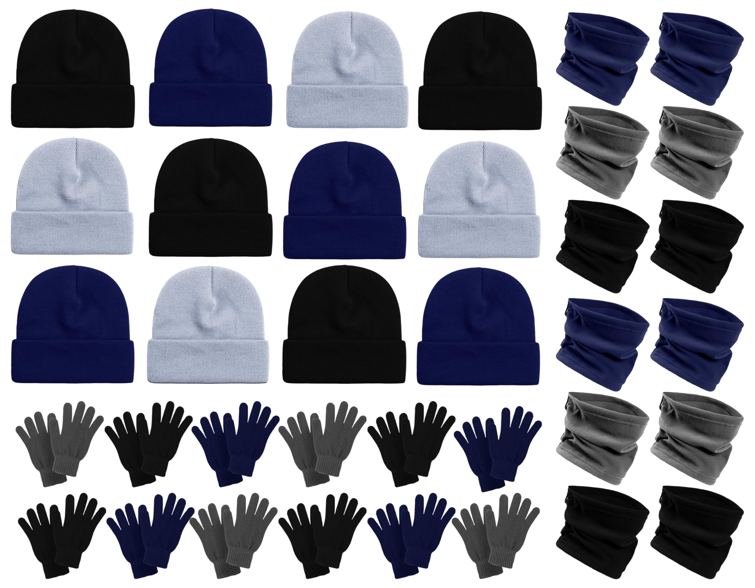 Winterlace36x Winter Gloves, Beanies, Fleece Scarves Unisex Bulk Pack Donation Charity Care Bundle