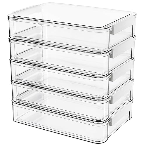 5 Packs Clear Plastic Storage Boxes with Lids Stackable Storage Containers with Latches Portable Project Case Clear File Box for Organizing Documents, A4 Paper, Art Supplies and Crafts - 5
