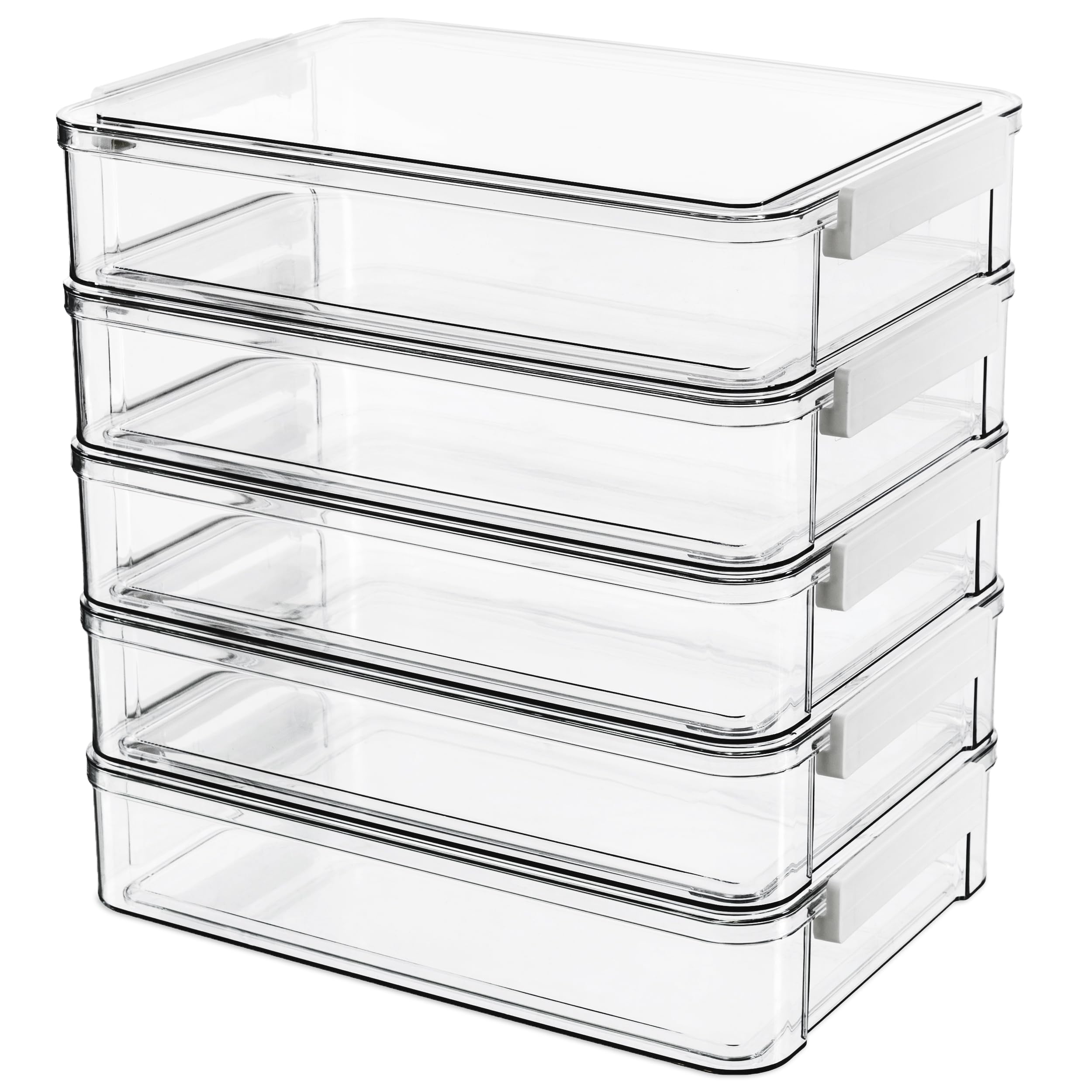 Citylife 5 Packs Clear Plastic Storage Boxes with Lids Stackable Storage Containers with Latches Portable Project Case Clear File Box for Organizing Documents, A4 Paper, Art Supplies and Crafts