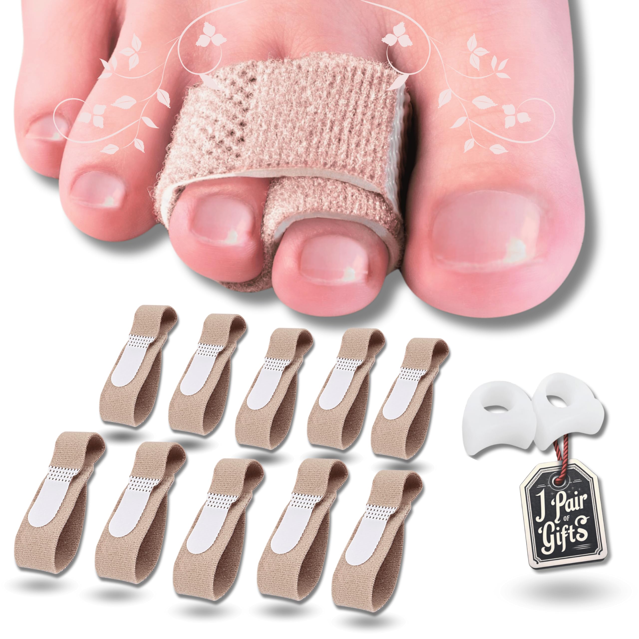 AleFlowSolutions Corrector Dedos Pies, Corrector Dedo Martillo, Férula Dedo Martillo, Te Permite Corregir Dedos en Garra, Enderezador Dedos Pie - Pack de 10 Férulas + 1 Par de Separadores