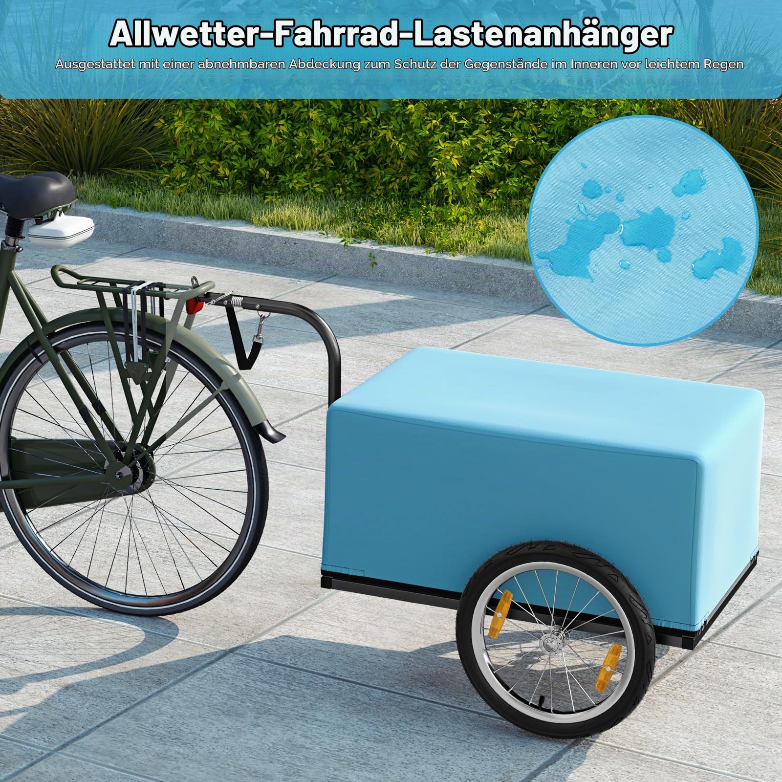FANTASK Fahrradanhänger bis 60KG, Lastenanhänger Klappbar mit Abdeckung & Kuppler & Reflektoren, Schwarz