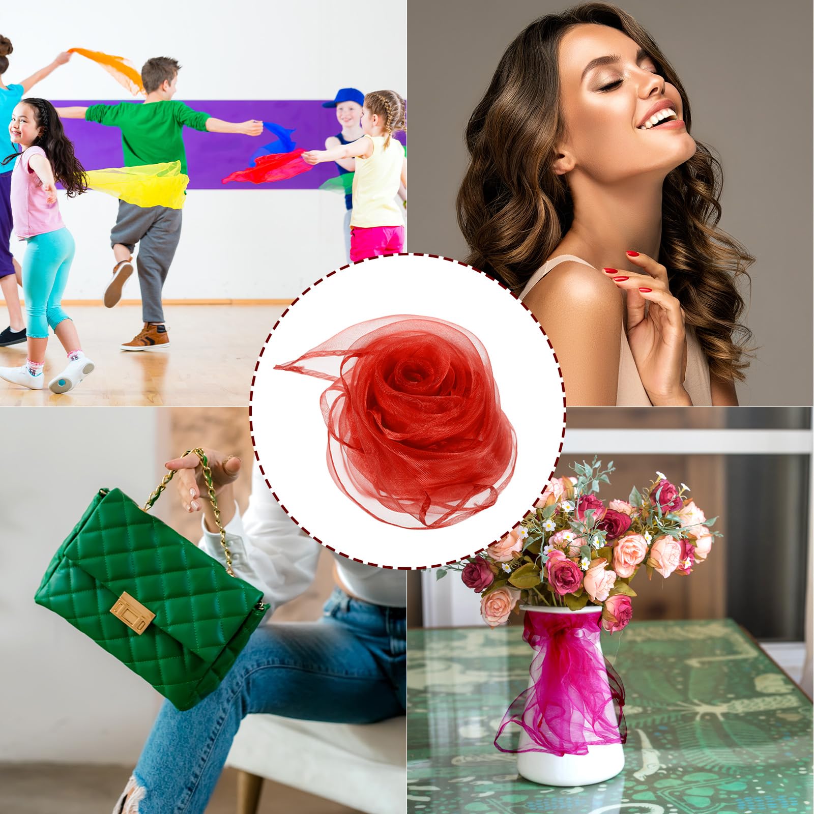 PATIKIL Sciarpe da danza, 48 pezzi, sciarpe quadrate da giocoleria, 61 x 50 cm, sciarpe per movimento musicale, accessori per giocare a giocoleria magica, rosso