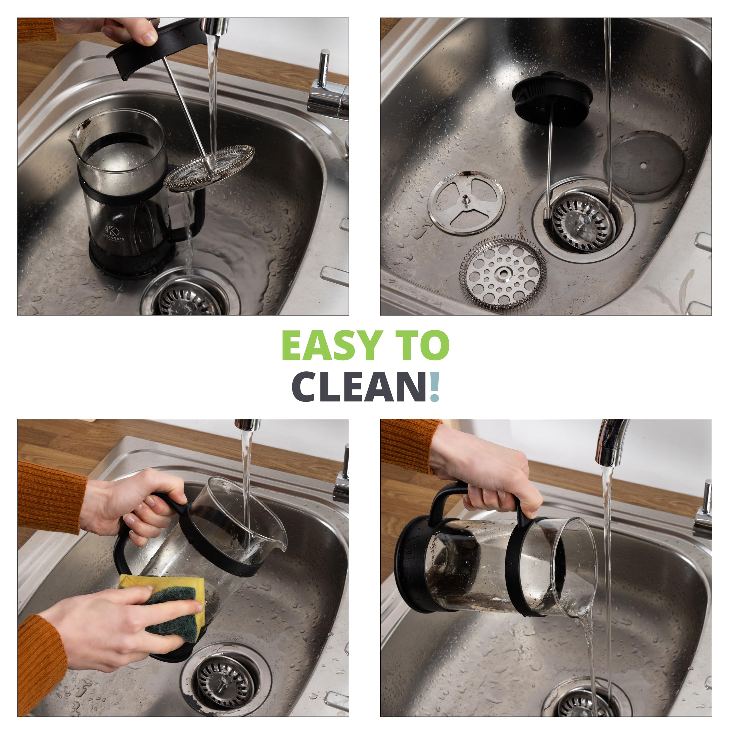 Oliver's Kitchen ® 1 Liter French Press Coffee Maker - A Cafetiere Designed Exclusively for Coffee Lovers - Enjoy Pure Authentic Coffee At Home - Stylish Design with Heat Resistant Thickened Glass