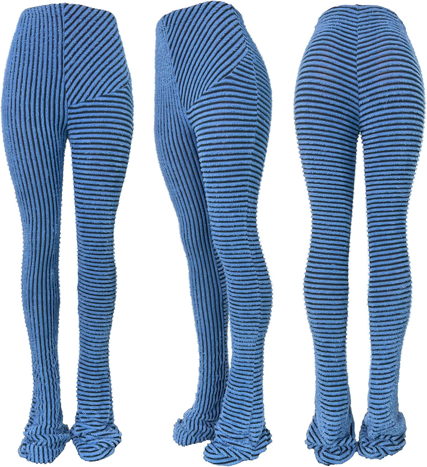 Womens Sexy High Waist Stripes Fluffy Bodycon Ruffles Wide Leg Party Clubwear Pants
