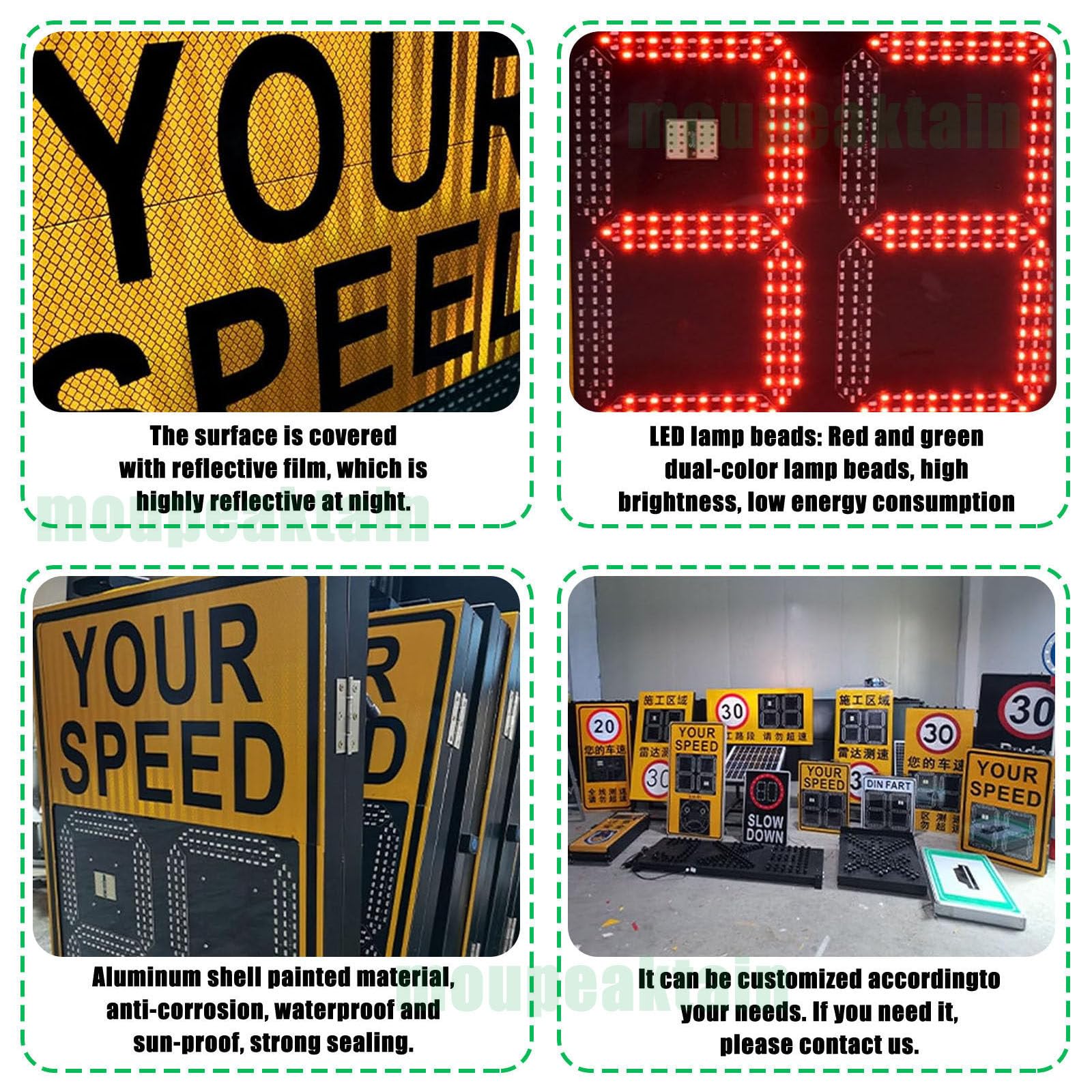 Radar De Velocidad - Pantalla Roja Y Verde De 0-99, Sseñal De Límite De Velocidad Solar, Señales LED De Límite De Velocidad, Alcance De Detección De 200M, Aplicable a 3-4 Carriles Yellow-60×90cm