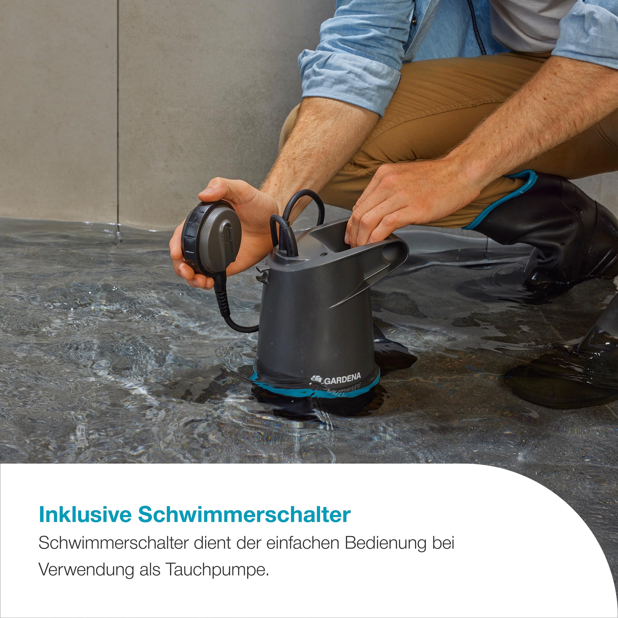 Gardena Klarwasser-Tauchpumpe 20000 BASIC, 20.000 l/h, Schwimmschalter, robust und langlebig, ideal für Entwässerung (09016-47)
