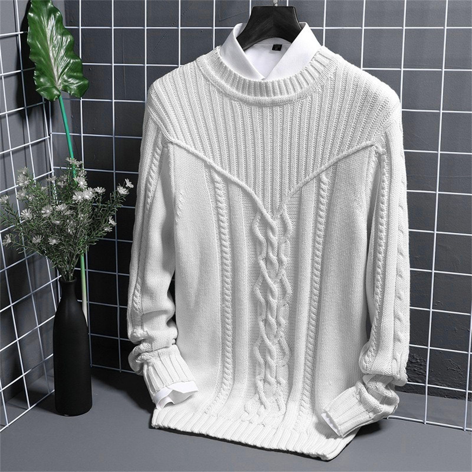Maglione da uomo a girocollo lavorato a maglia, grosso, caldo e accogliente | Stile spesso invernale, maniche lunghe raglan, tinta unita di base, maglione casual lavorato a maglia con bordo a costine