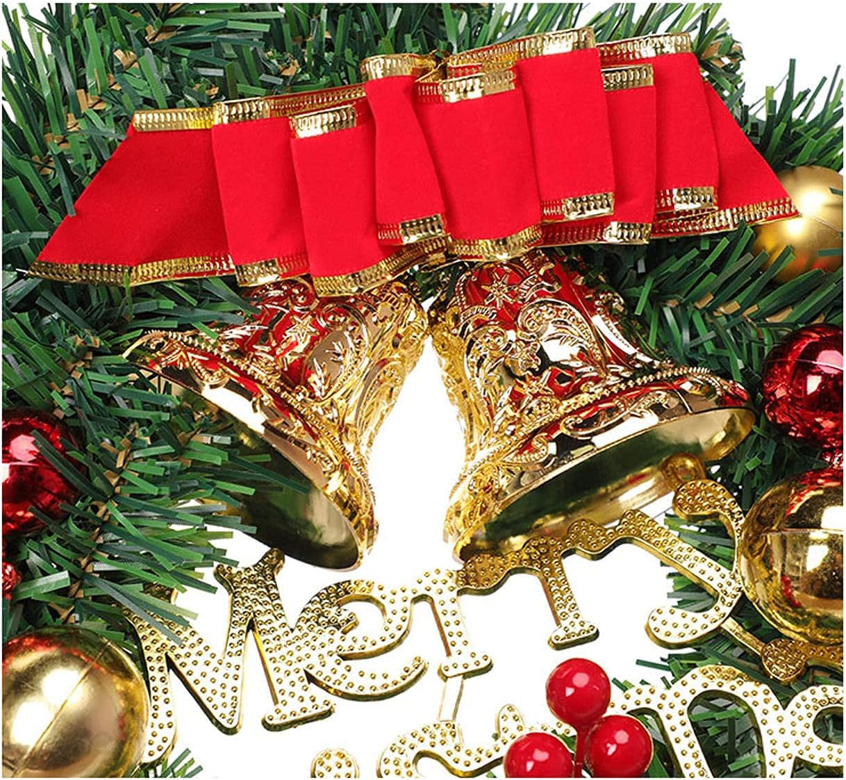 人工クリスマスリース、ちょう結び付き玄関ドア用クリスマスリース、赤いベリー、フラワーギフト、メリークリスマス、クリスマスリース、パテ