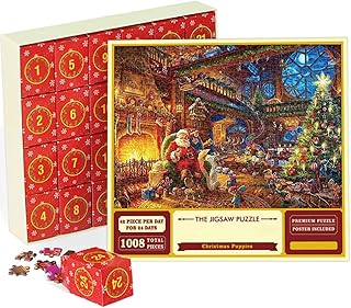 Advent Calendar Puzzle Box Jigsaw Advent Calendar 2023 Christmas Jigsaw 24 Days Countdown Calendar 1008 Pieces Santa Claus Scene for Family Christmas Game Gift 27.6 x 19.7 Inch Style1
