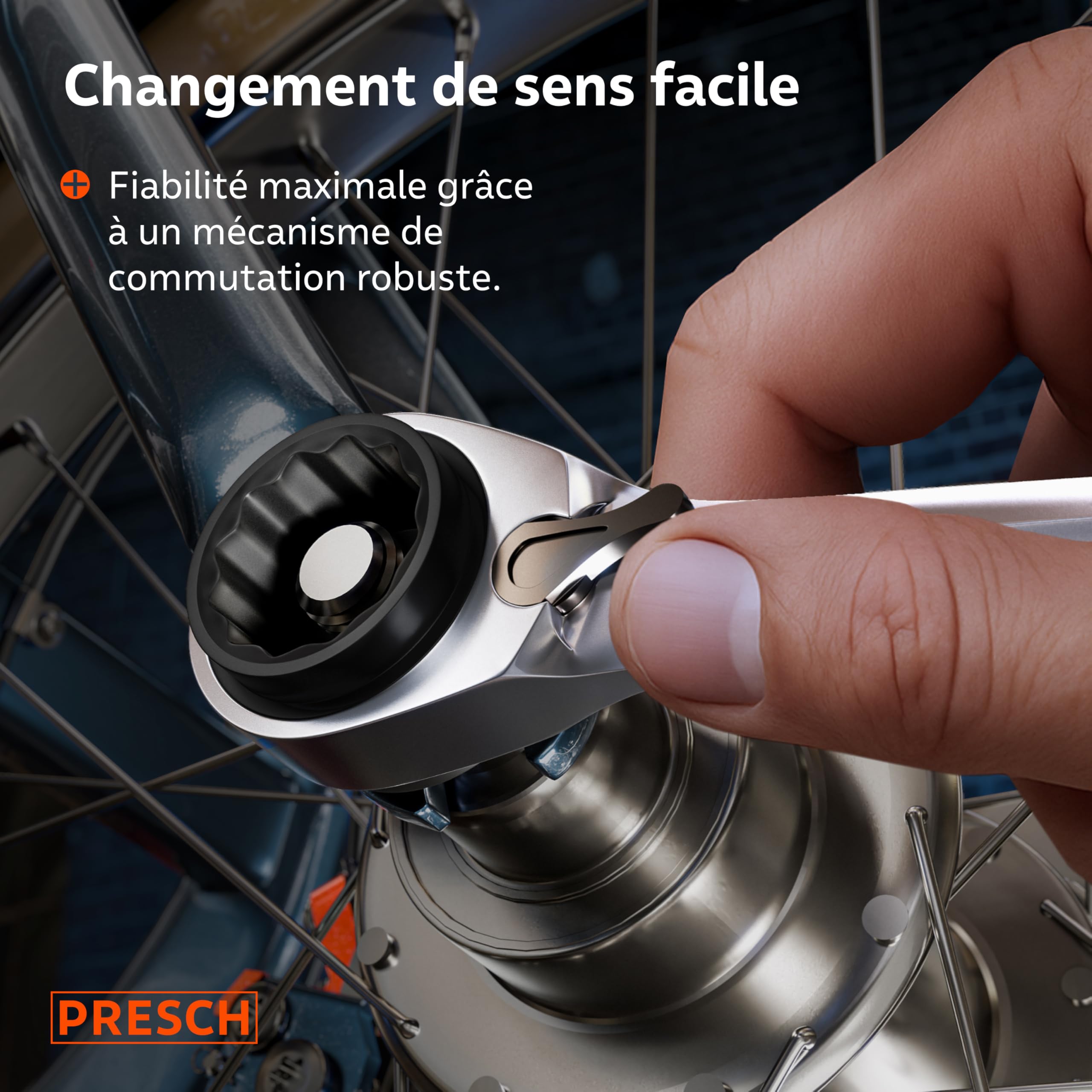 PRESCH Jeu de 4-en-1 clés à cliquet annulaire double 3 pcs avec sacoche 8-19 mm – Fonction à cliquet réversible – Clés extrêmement robuste avec 90 dents & angle de reprise de 4°