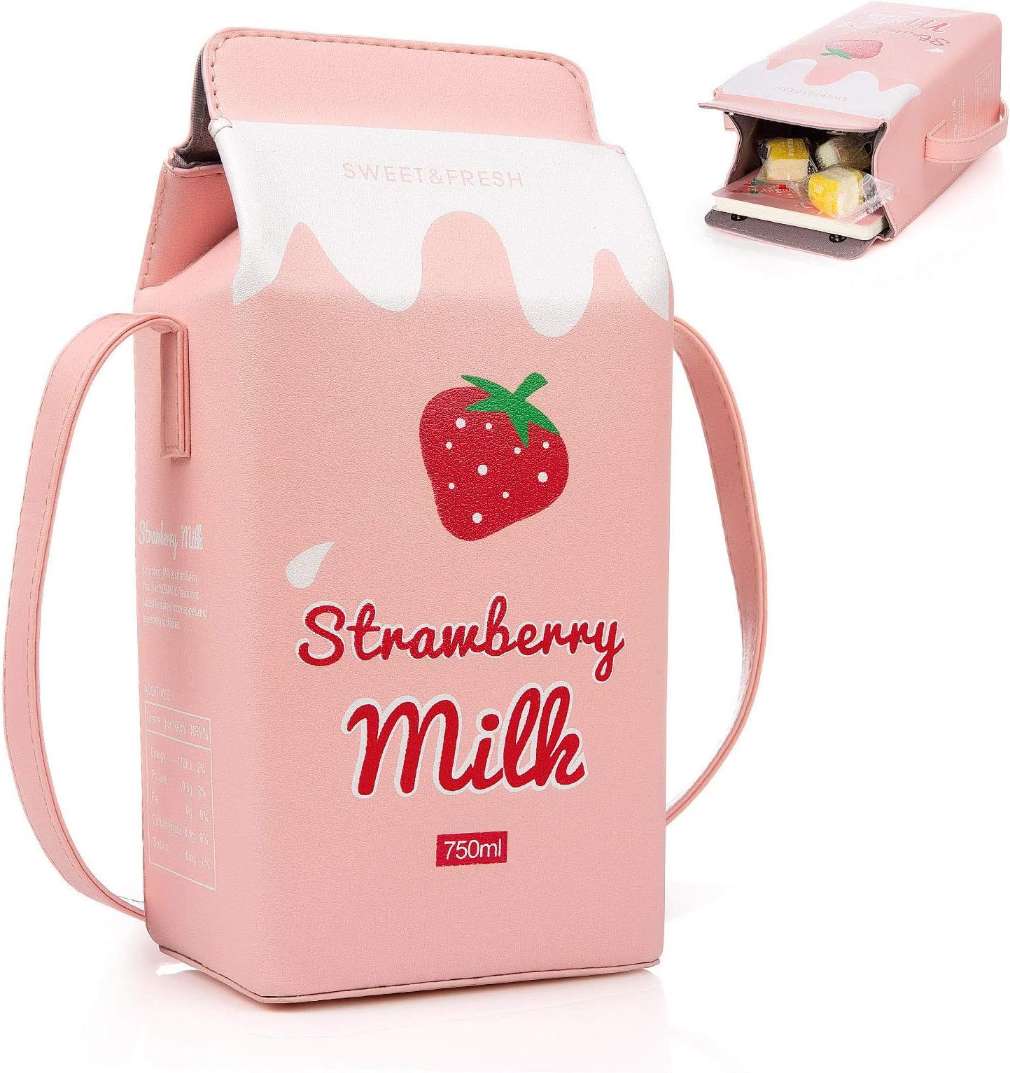XiYeeGirls PU Leather Purse, Chocolate Milk Box, Purse Bag, Cute Milk Box Wallet Bag Small Crossbody Personality Mini Shoulder Bag Handbags (PINK)
