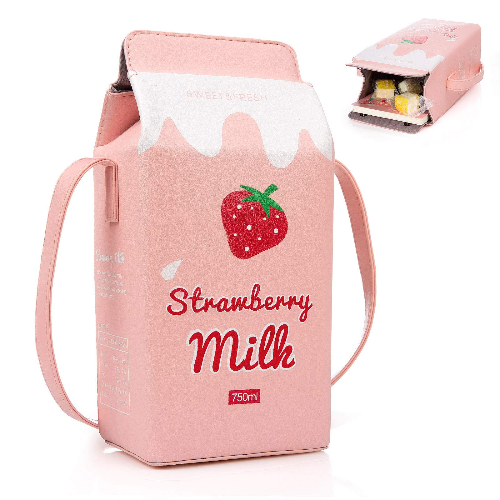 XiYeeGirls PU Leather Purse, Chocolate Milk Box, Purse Bag, Cute Milk Box Wallet Bag Small Crossbody Personality Mini Shoulder Bag Handbags (PINK)