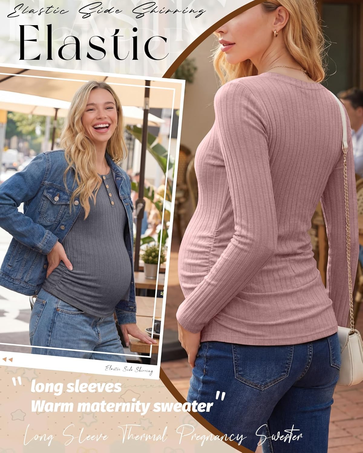 3 Pack Women's Maternity Shirts Henley Long Sleeve Thermal Pregnancy Sweater Ribbed Warm Crew Neck Tops Winter - Image 4