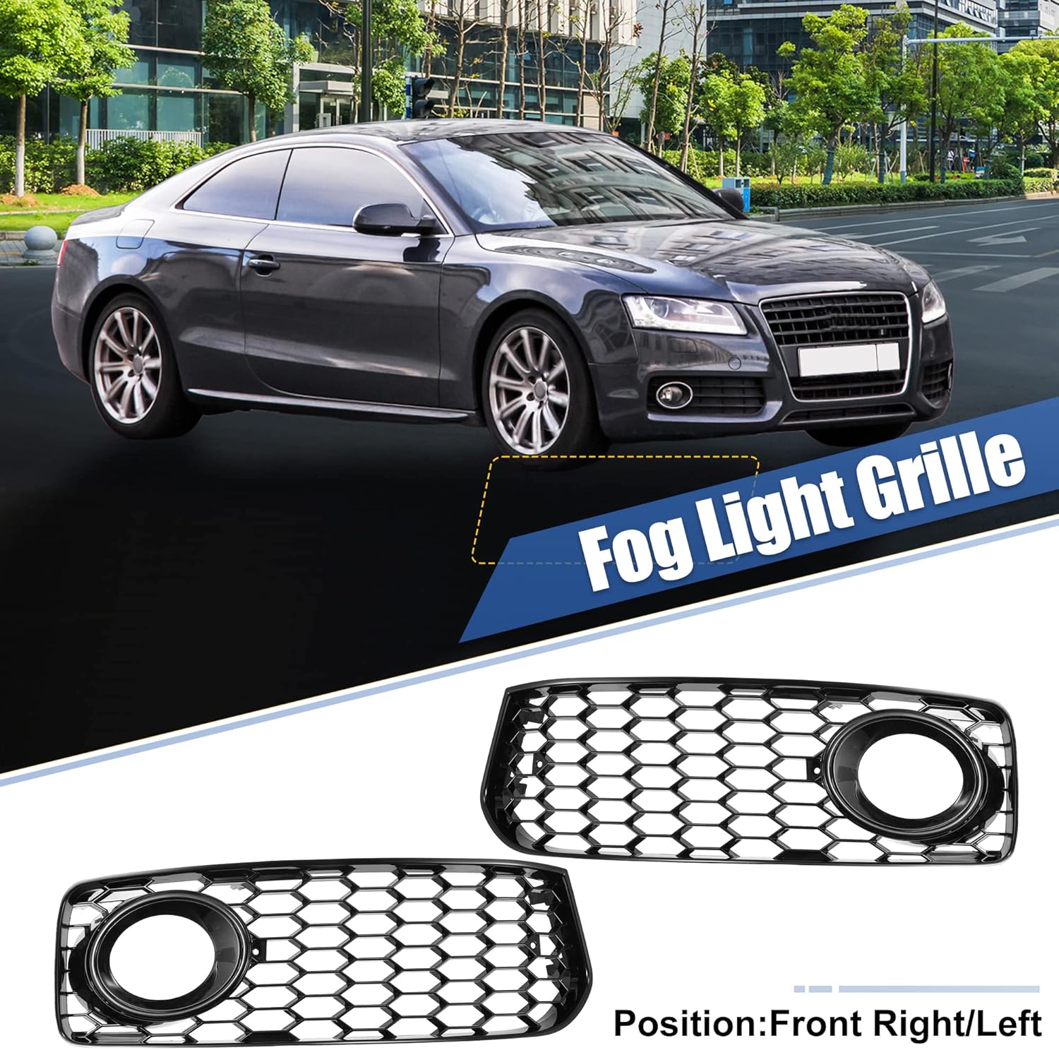 X AUTOHAUX Pair Front Fog Light Mesh Grille Honeycomb Type Grill Cover for Audi A5 S-Line 08-12 8T0807681B 8T0807682D