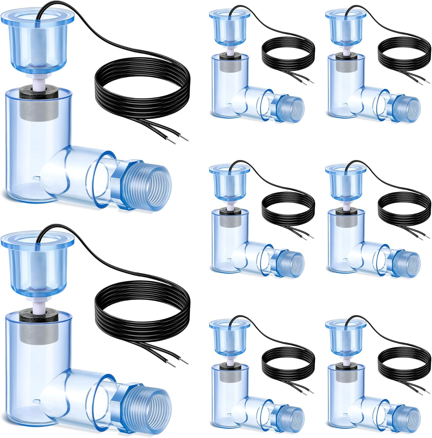 Feekoon 8 Pack SS2 Float Switch L Shape for Easy Installation, AC Float Switch with 3/4 Inch Adaptor and 6ft wire, Water Level Accessory for Air Conditioner with Condensate Overflow Detection