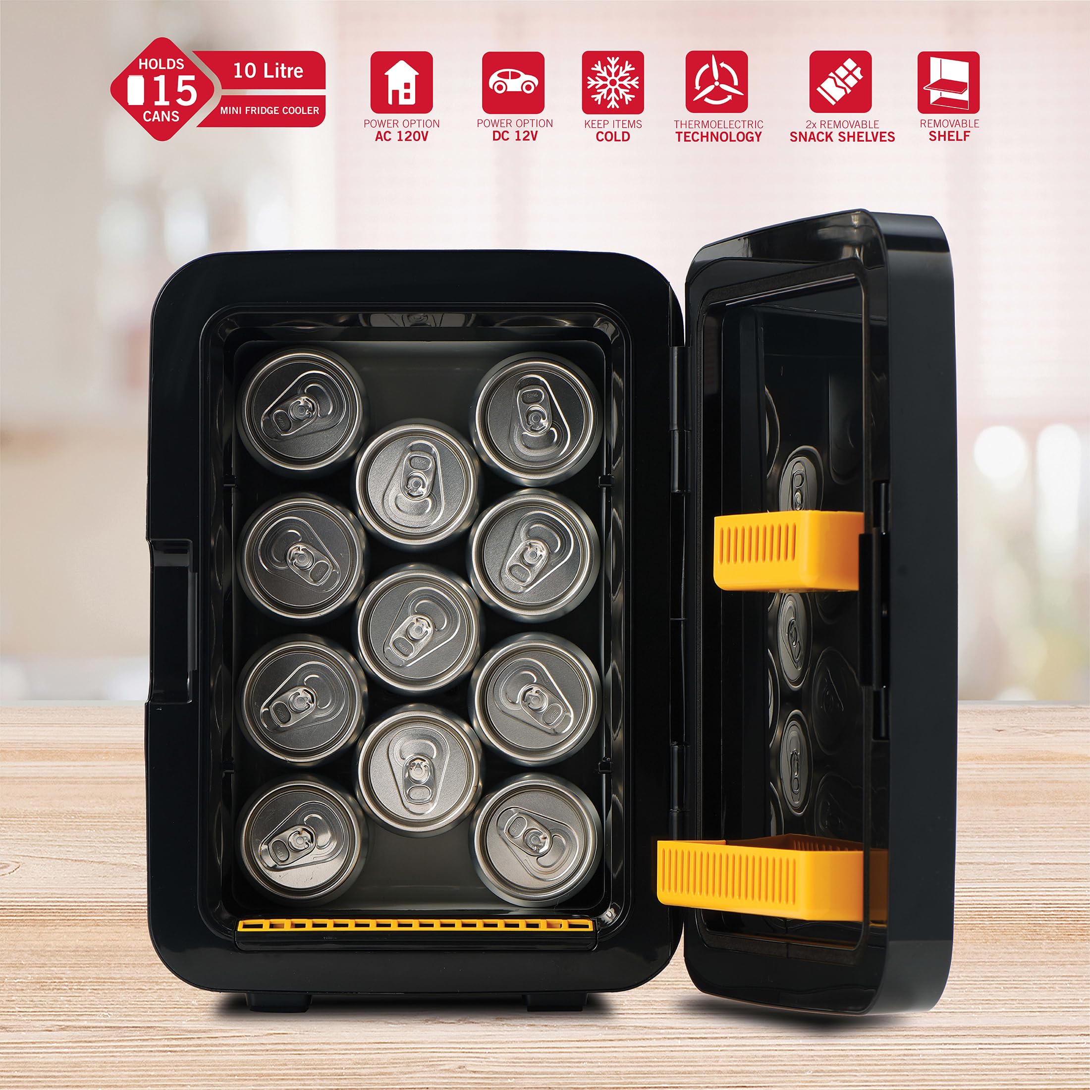 Ukonic NFL Pittsburgh Steelers 15-Can Mini Fridge 10L – AC/DC Powered, Official Team Colors & Logo, Portable Cooler for Tailgates, Home, Office, or Car