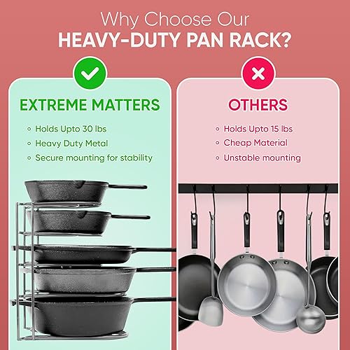 Miniatura 3 de Heavy-Duty Pots and Pans Organizer 5-Tier Cookware & Lid Storage Rack Free-Standing or Wall-Mount Kitchen Organizer for Cast Iron Skillets