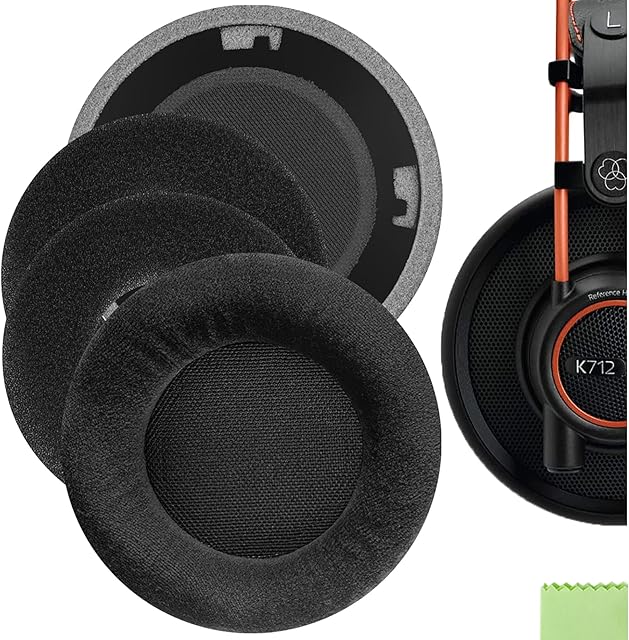 Geekria Comfort Velour Replacement Ear Pads for AKG K701, K702, Q701, Q702, K601, K612, K712 Headphones Ear Cushions, Headset Earpads, Ear Cups Repair Parts (Black)