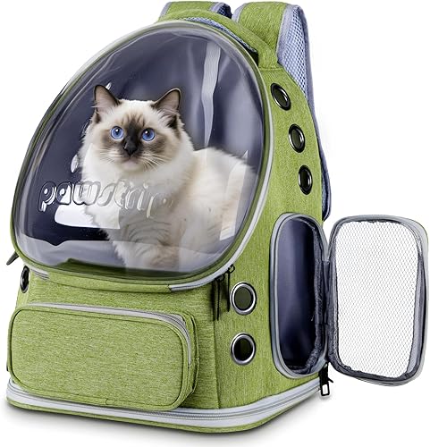 Miniatura 31 de Mochila para gatos con ventana de burbujas, transpirable y plegable, transportador de viaje para mascotas para perros y gatos pequeños, aprobado por