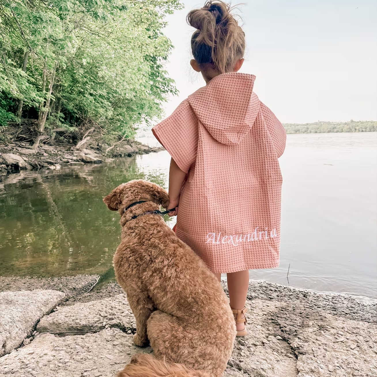 Maylian Kids Waffle Beach Towel Poncho - Custom Embroidered Personalization or Monogram - Hooded Beach Towel - Bath Towel