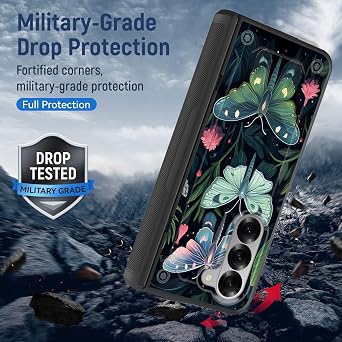 for Galaxy Z Fold 6 Case,Heavy Duty Dual Layer Hard PC & Soft Silicone Rugged Bumper Shockproof Protective Case for Samsung Galaxy Z Fold 6 5G 2024,Butterfly Vintage Botanical