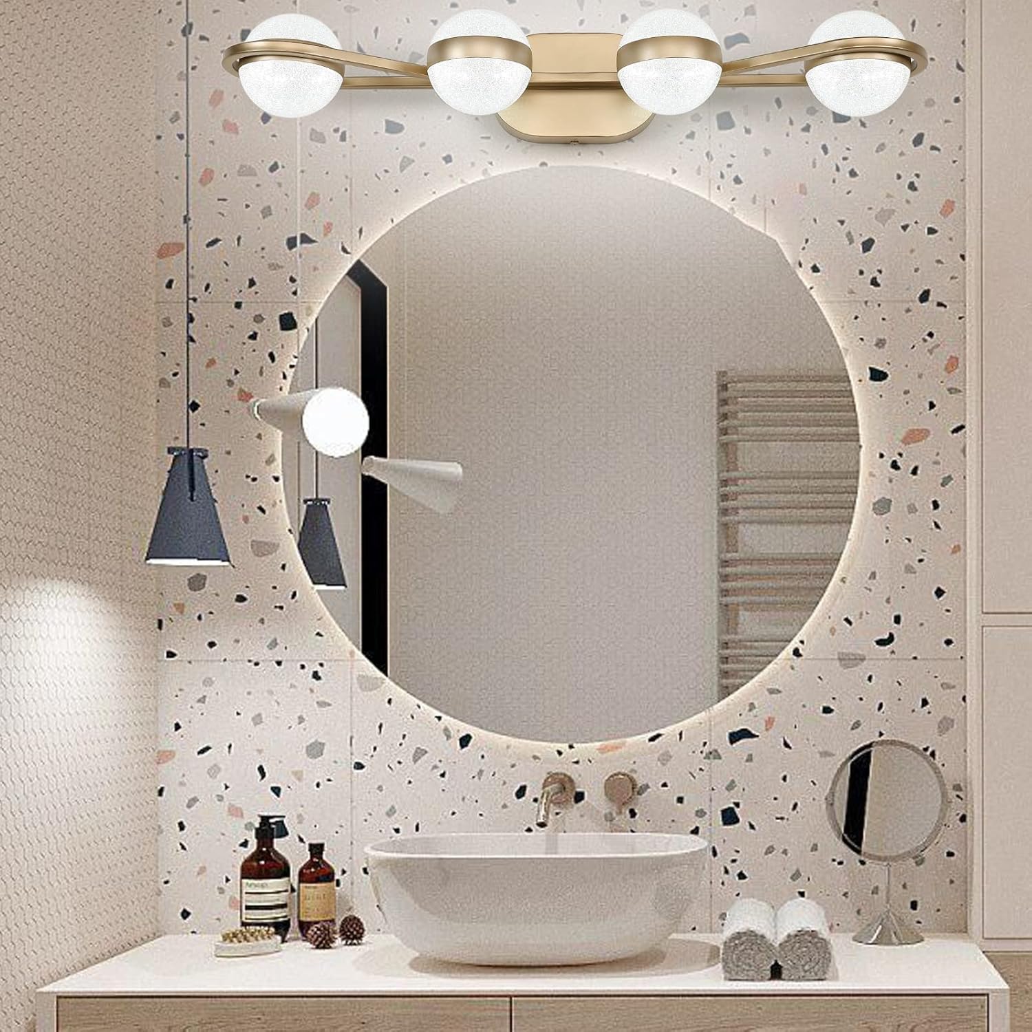 Crаzу Clеаrаnсе Lucalda Bathroom Vanity Lights for Bathroom 4 Lights Fixutres 28.7 Inches Bathroom Lights Over Mirror 24W Led Lighting Vanity Lighting Fixtures with Globe Acrylic Ball,6000K Cool White