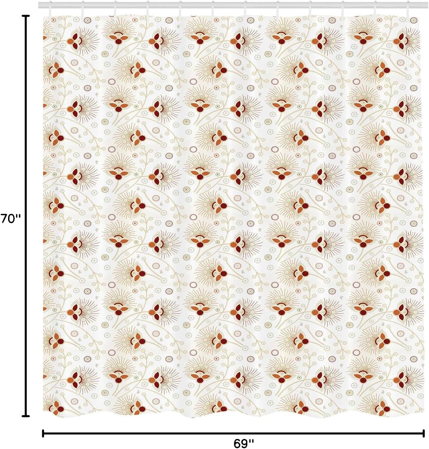 Ambesonne Abstract Shower Curtain, Chevron Zigzags Background with Ornate Flourishing Petals Illustration, Cloth Fabric Bathroom Decor Set with Hooks, 69" W x 70" L, Orange Cream