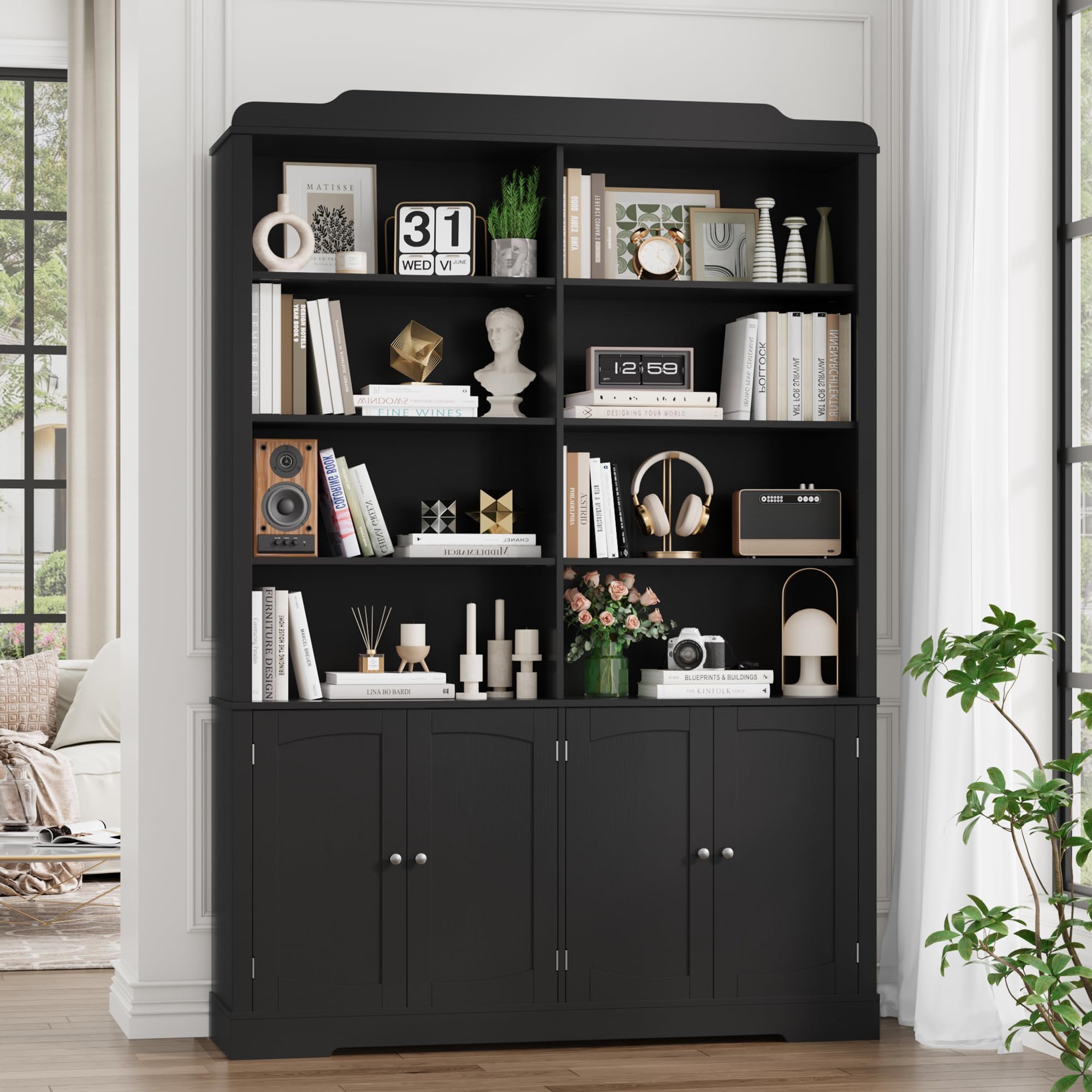 FACBOTALL 73.1" Tall Bookcase and Bookshelf, Wide Bookshelf with Doors and Adjustable Shelves, 6 Tier Large Bookshelfs with Storage, Tall Storage Cabinet for Living Room, Home Office, Black