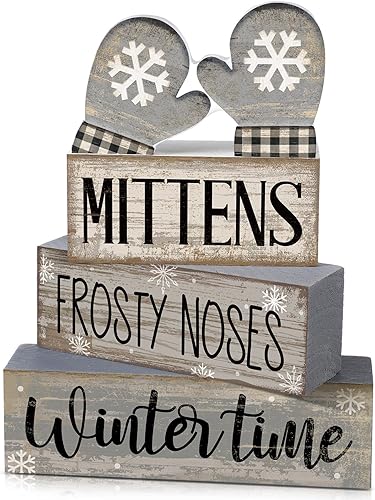 Miniatura 34 de 4 piezas de decoración de mesa de Navidad de madera de Papá Noel, decoración de bandeja escalonada de Navidad, letrero decorativo de bloques de Papá