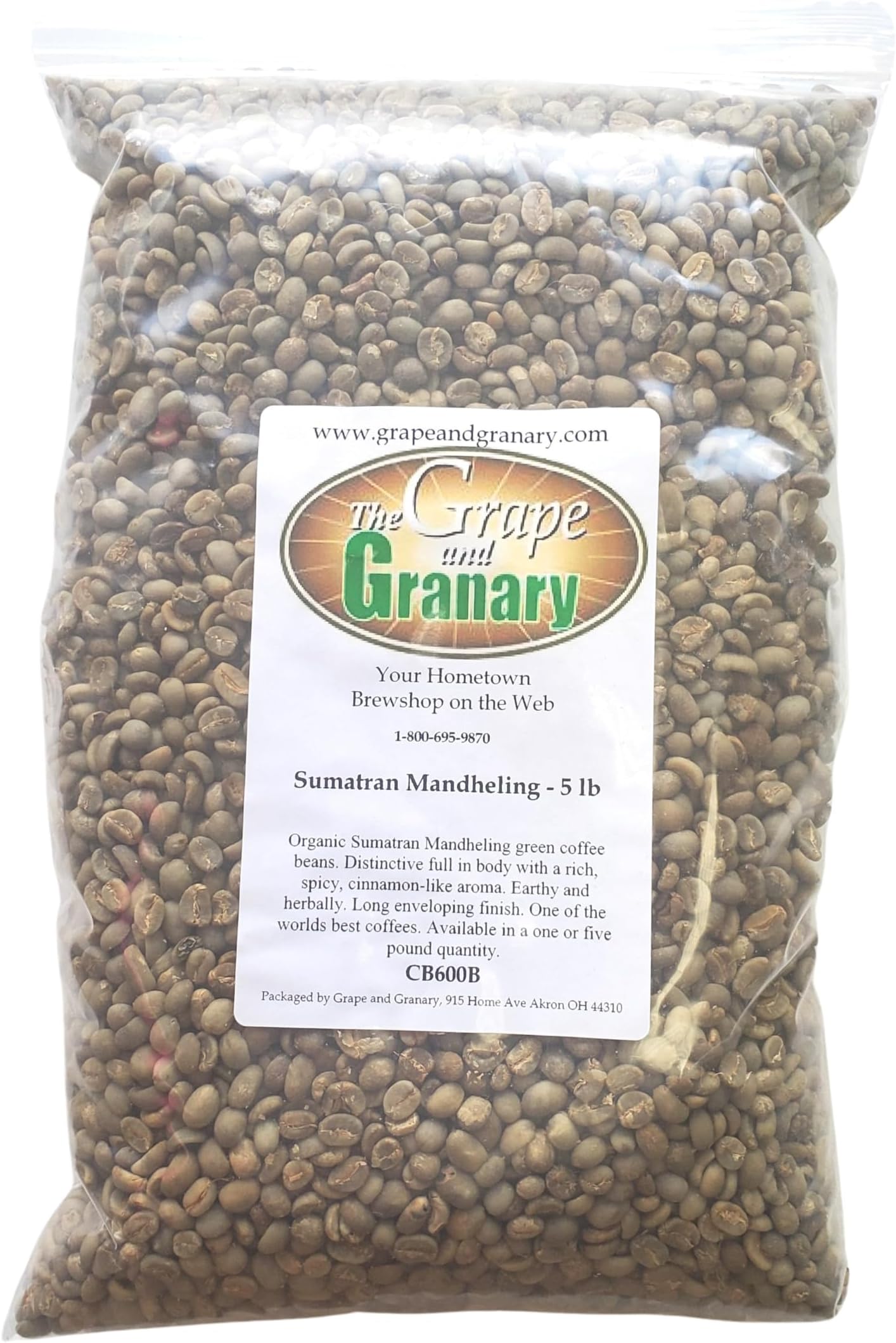 Sumatra Mandheling, Gr1 Green Unroasted Coffee Beans, 5 Lb Bag