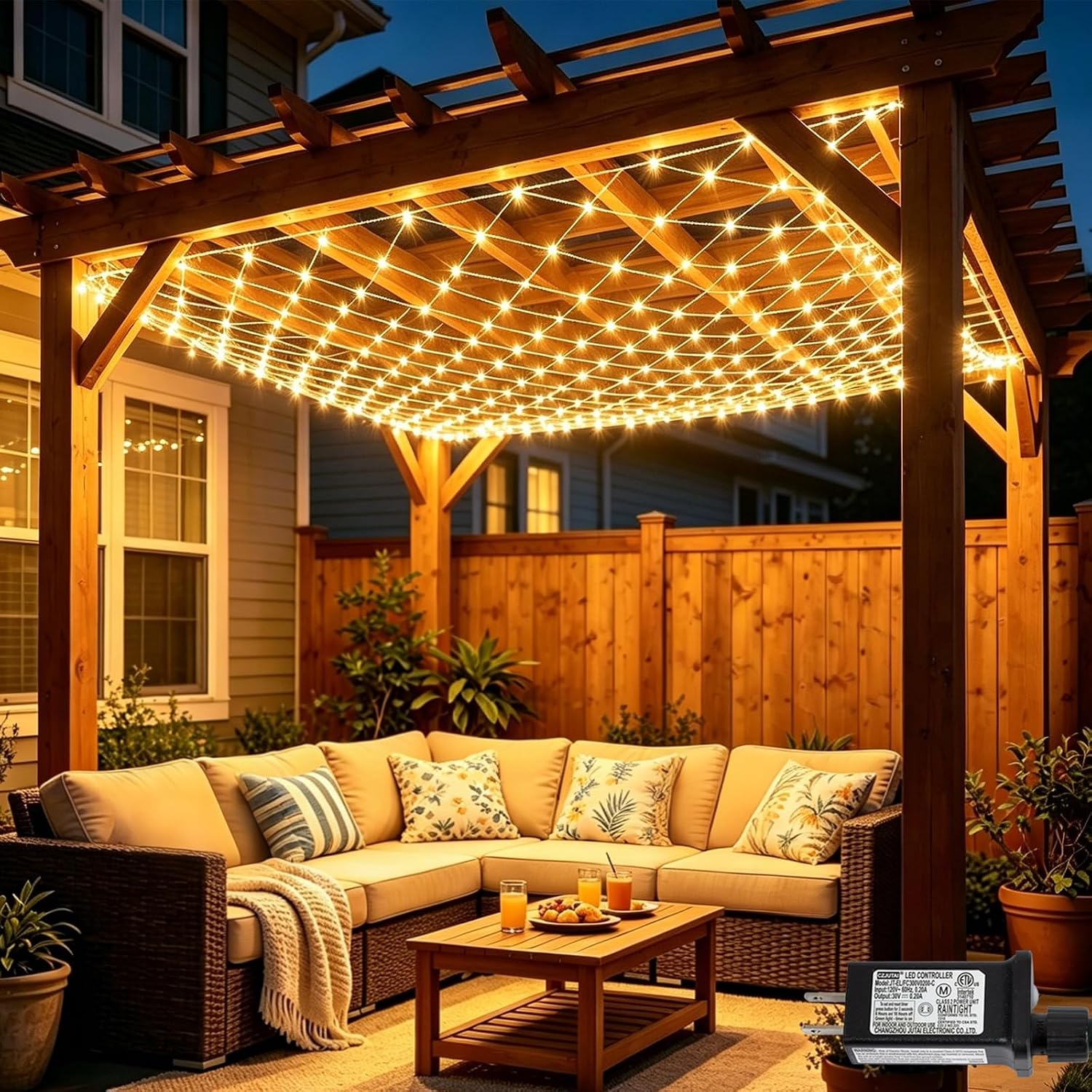 YEGUO 10 x 10FT Gazebo Net Lights, 280 LED Gazebo Lights Outdoor Waterproof, Warm White Christmas Net Light 8 Modes with Timer Connectable Mesh Lights Plug in for Pergolas Patio Backyard Bushes Decor