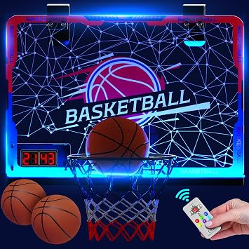 SKERITO Mini Basketball Hoop for Kids with LED Lights, Automatically Scoring Indoor Set, Wall Mounted Includes 3 Balls Toy Gifts for Boys Girls