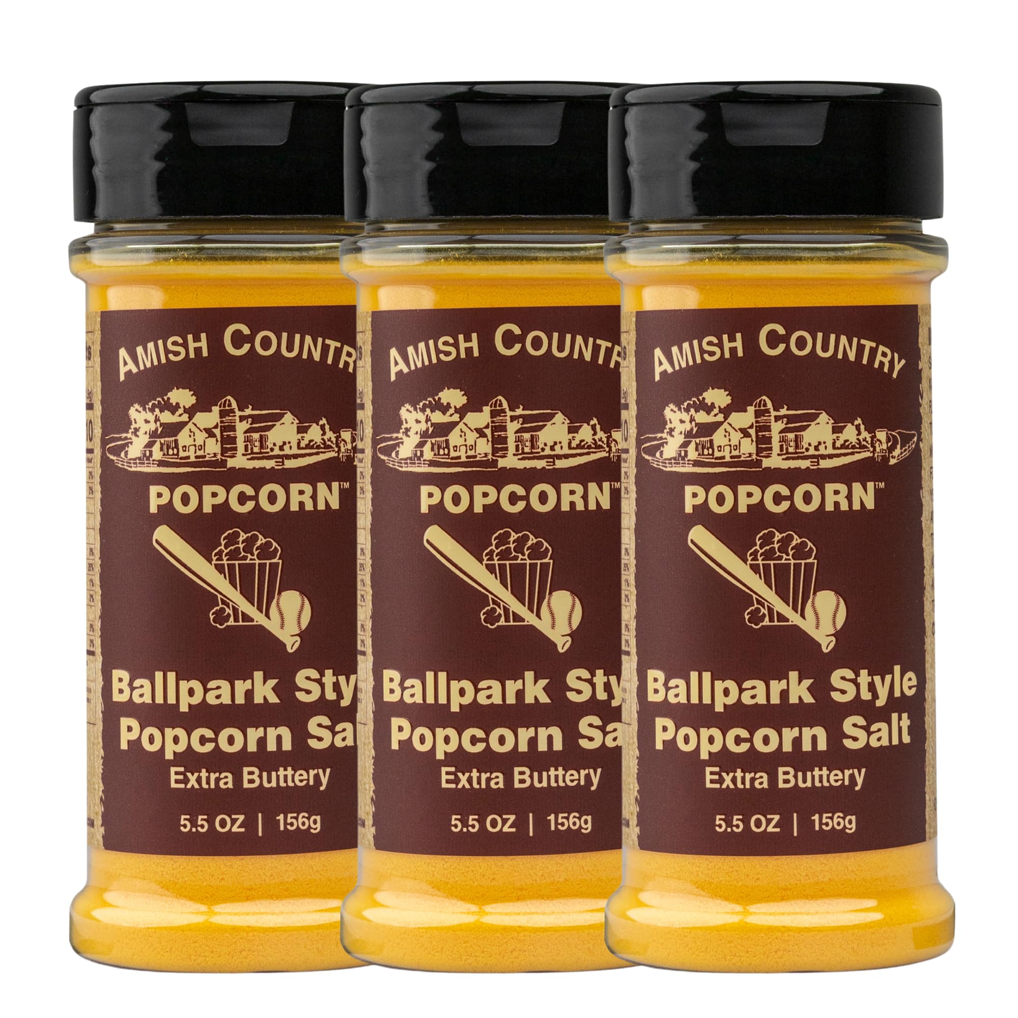 Amish Country Popcorn | Ballpark ButterSalt Popcorn Salt - 3-5.5 oz Bottles | Old Fashioned, Non-GMO and Gluten Free (3-5.5 oz Bottles)