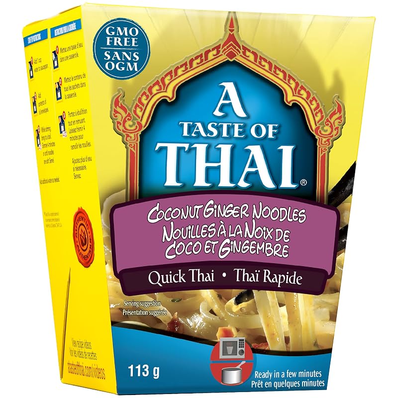 A Taste of Thai Coconut Ginger Noodles |Heat & Eat Instant Noodle | Flavored with Authentic Thai Sauce -Non-GMO,Gluten Free, Trans Fat Free- Perfect Side for Chicken, Fish & Meat Entrees| 1 Pack (4oz)