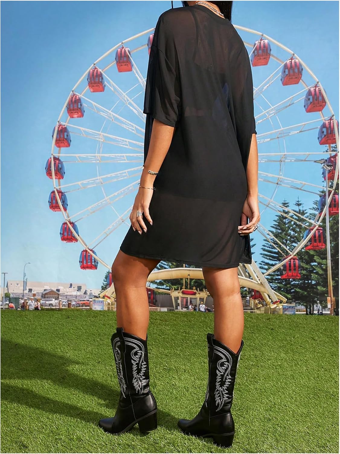 Verdusa Women's Sheer Mesh Dress Loose See Through Half Sleeve Beach Cover Up - Image 2