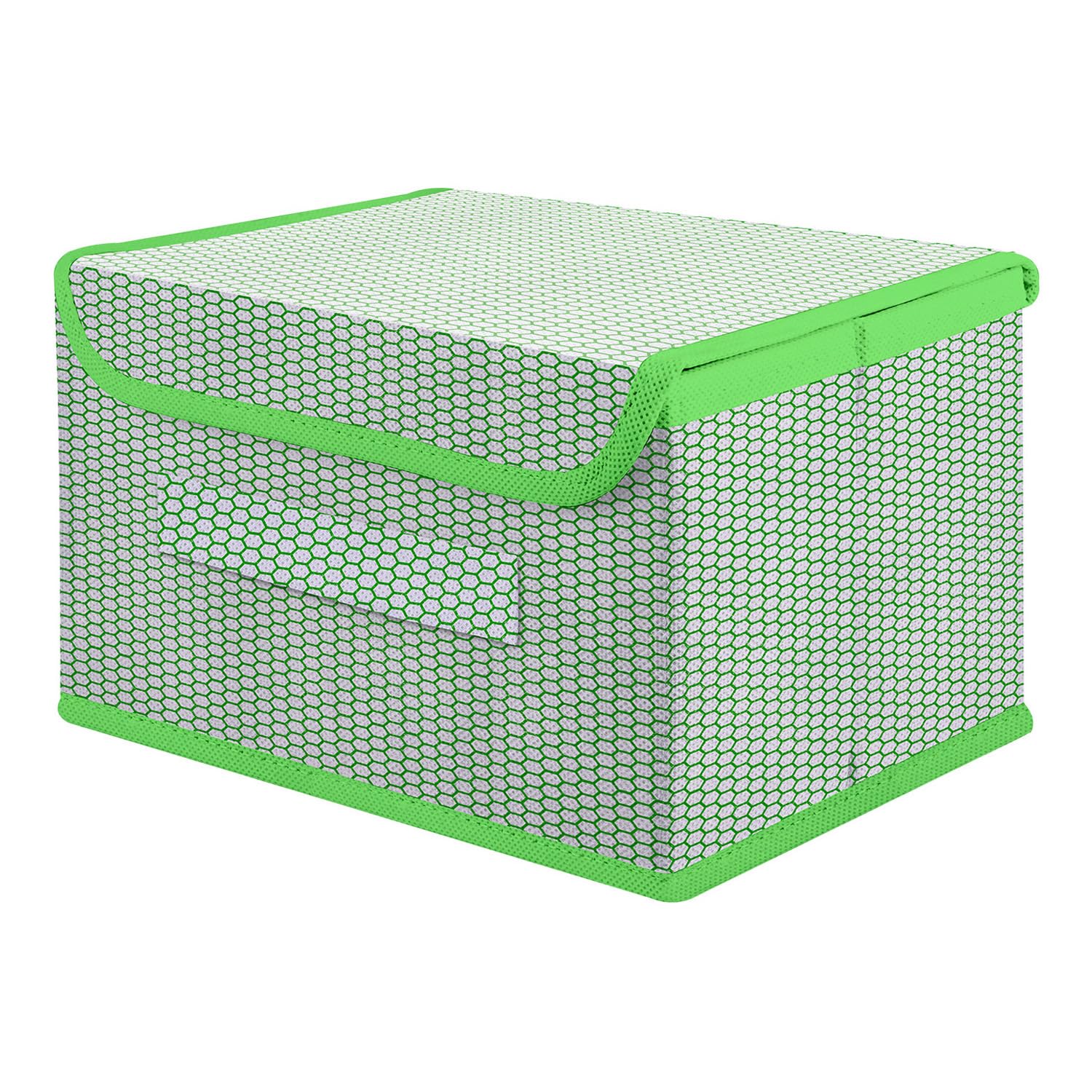 Kuber Industries Drawer Storage Box | Zig Zag Storage Box With Lid | Non-Woven Clothes Organizer For Toys | Storage Box with Handle | Small | Green