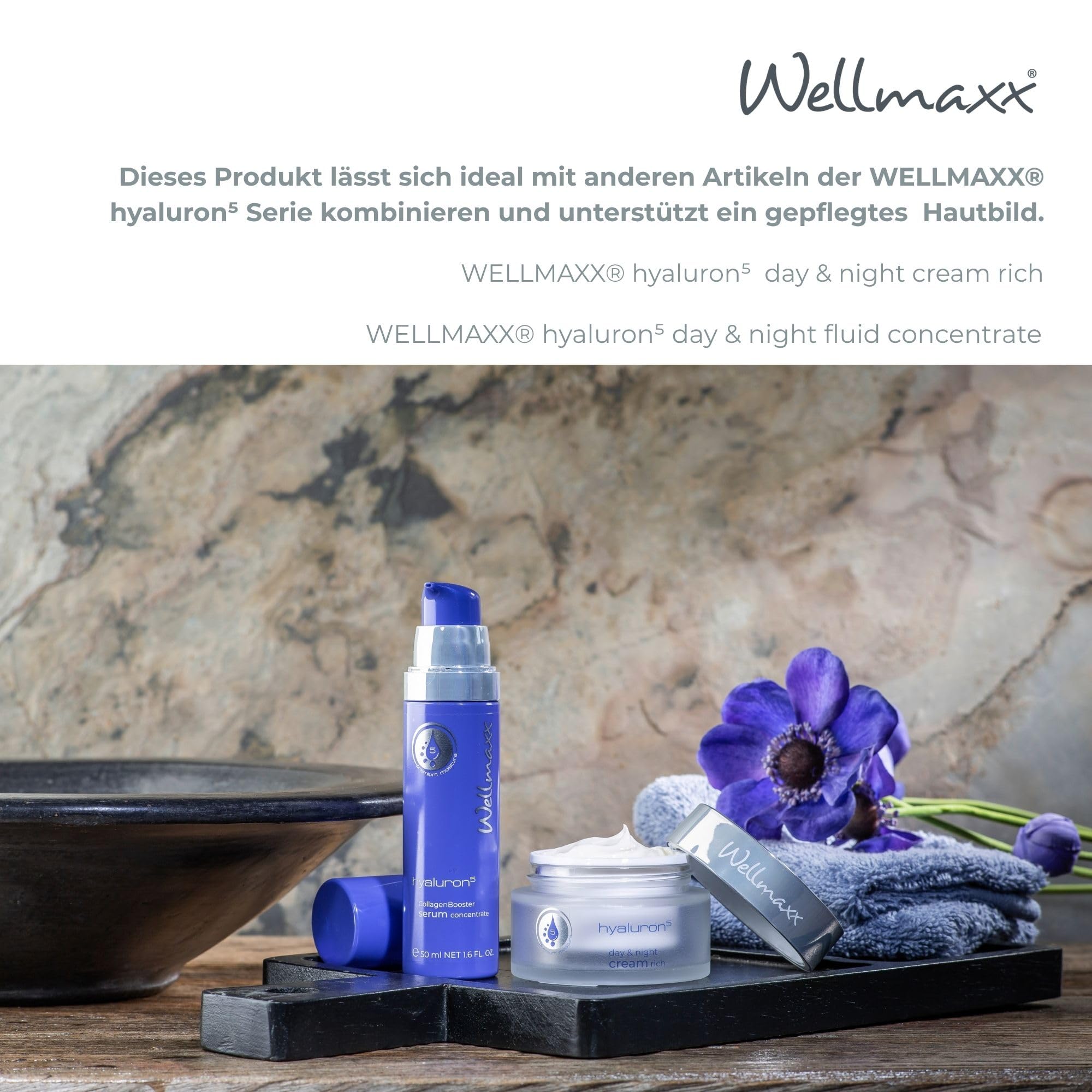 WELLMAXX® hyaluron⁵ CollagenBooster serum concentrate l leichtes 5-fach hyaluron Serum l Feuchtigkeit & Straffheit l Anti Aging l alle Hauttypen l Made in Germany l Dermatest „sehr gut“* l 50 ml