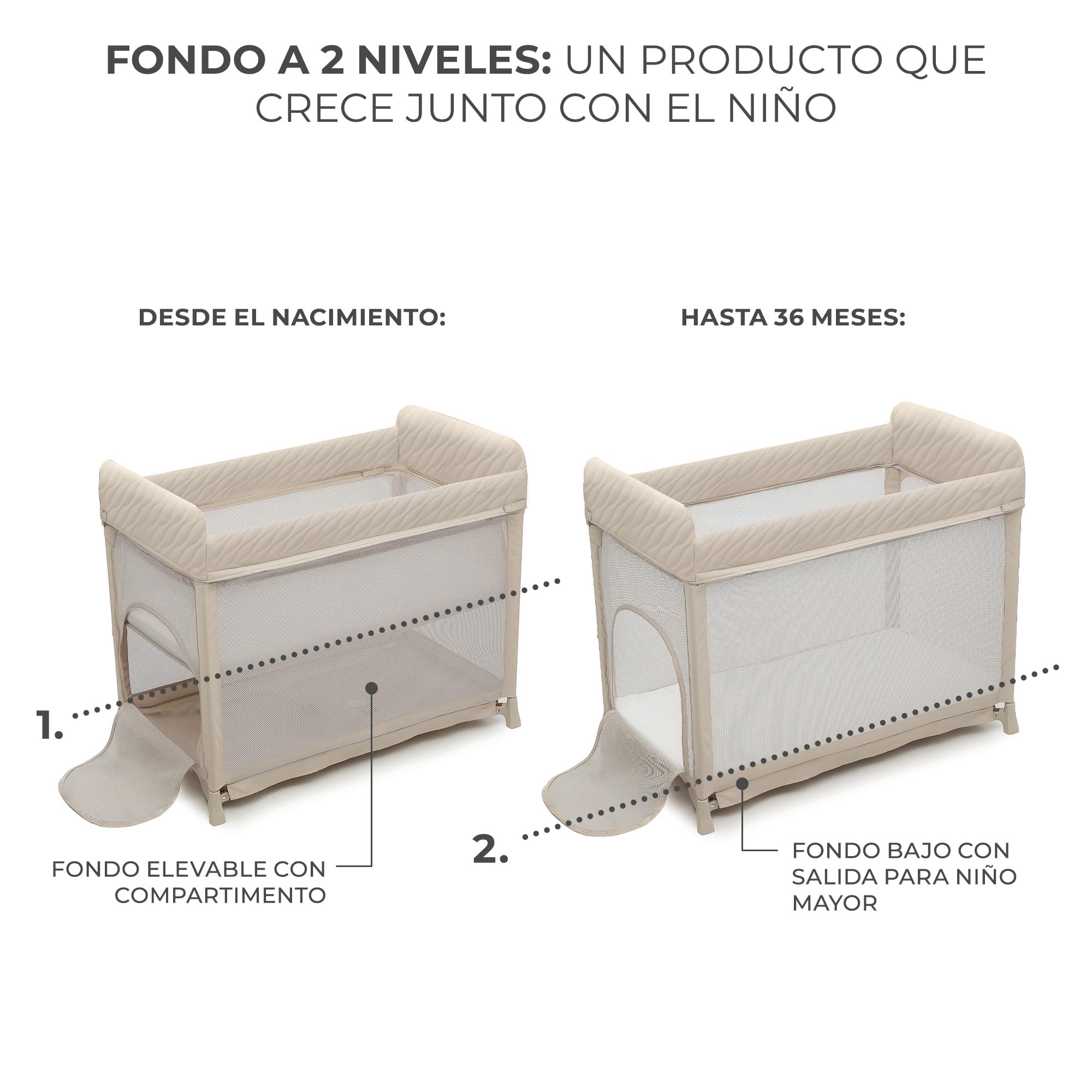 Kinderkraft Moon Dream, Cuna de Viaje Desde el Nacimiento hasta los 3 años, Cuna de Dos Niveles, se pliega fácilmente con una Sola Mano, Incluye colchón y Bolsa de Transporte, fácil de Limpiar, Beige