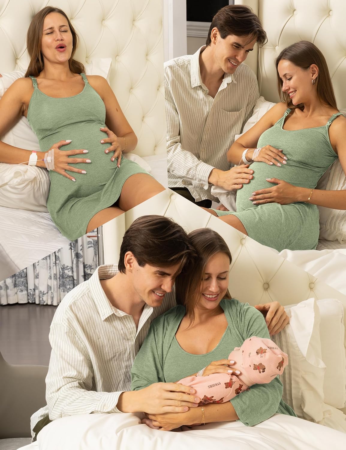 SUNNYBUY Women's Nursing Nightgown Maternity Robe Set, 3 in 1 Labor Delivery Breastfeeding Dress Postpartum Sleepwear - Image 6