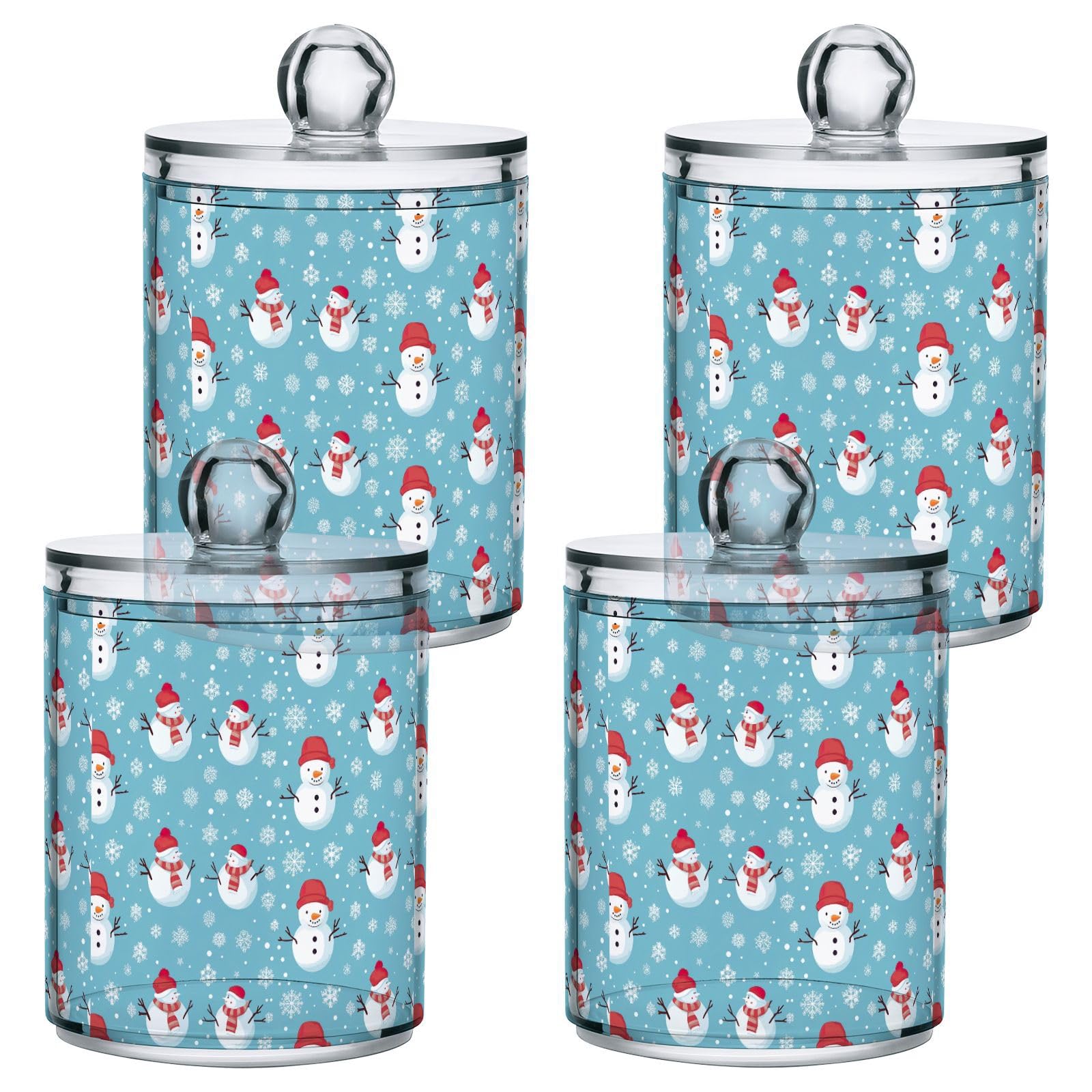 4 Pcs Christmas Xmas Snowman 10 OZ Qtip Holder Dispenser for Cotton Ball Cotton Swab Cotton Round Pads