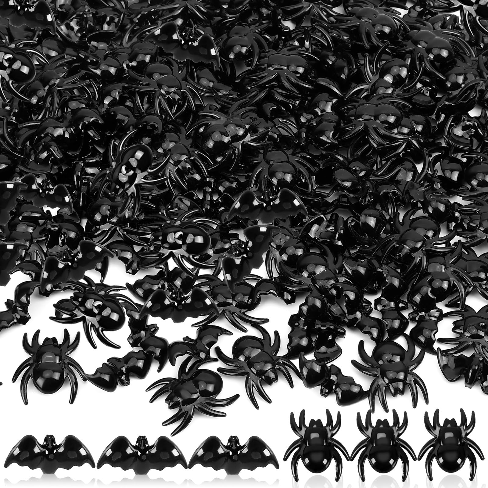 BOARDFEB 240Pcs Black Bats Spiders Acrylic Ornaments, Mini 3D Bat Spider Halloween Vase Filler Table Scatters for Scrapbooking Decorations Embellishment DIY Craft Party Favors Craft Supplies