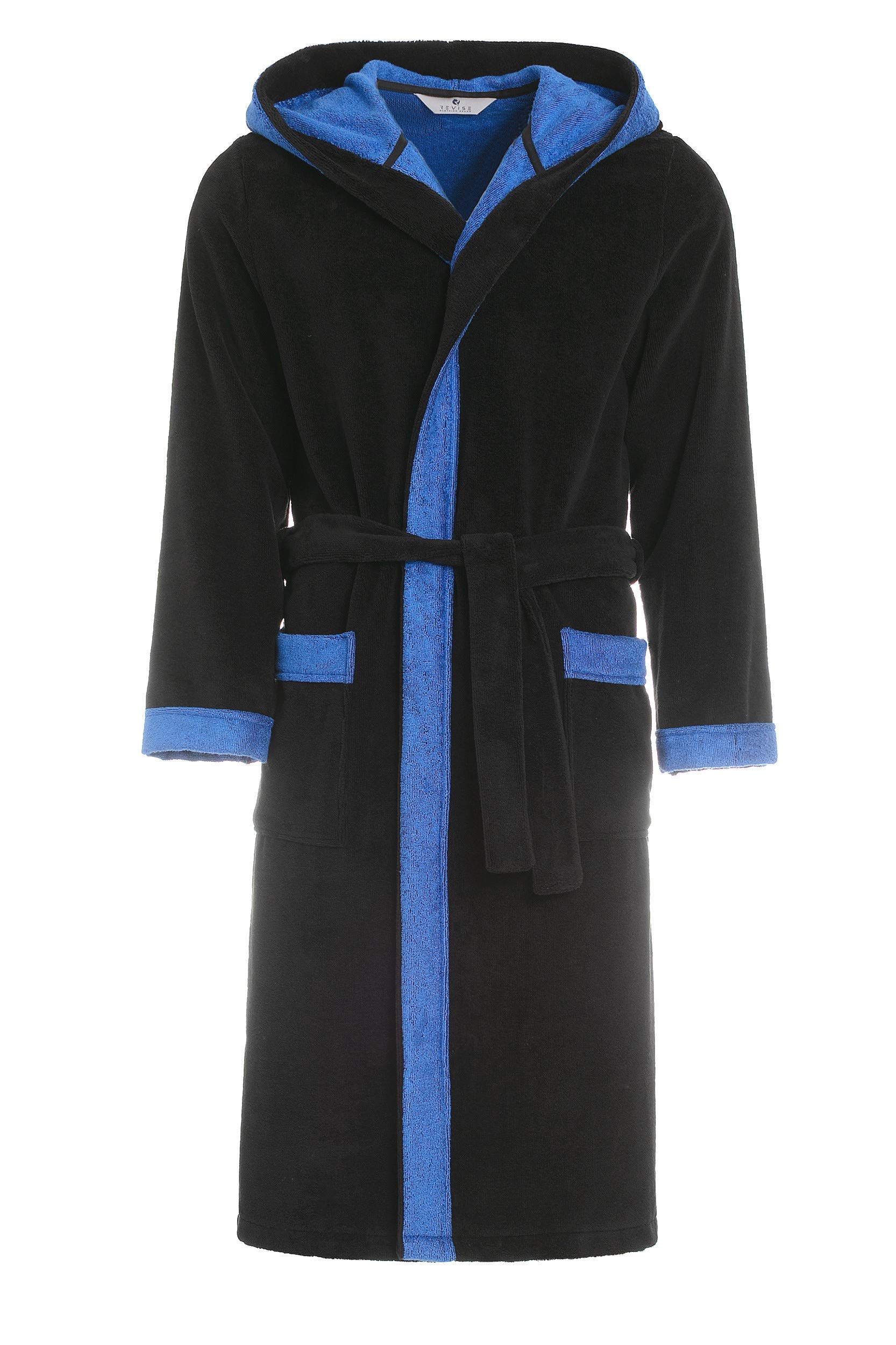 Revise RE-855 Men's bathrobe with bamboo fiber - towel -sauna - pool - Black - blue – S