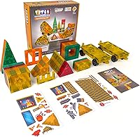 Vista 3 de Tytan Tiles Construction Site & Trucks - Juego de construcción de azulejos magnéticos de 60 piezas, divertido juguete STEM para niños, juego