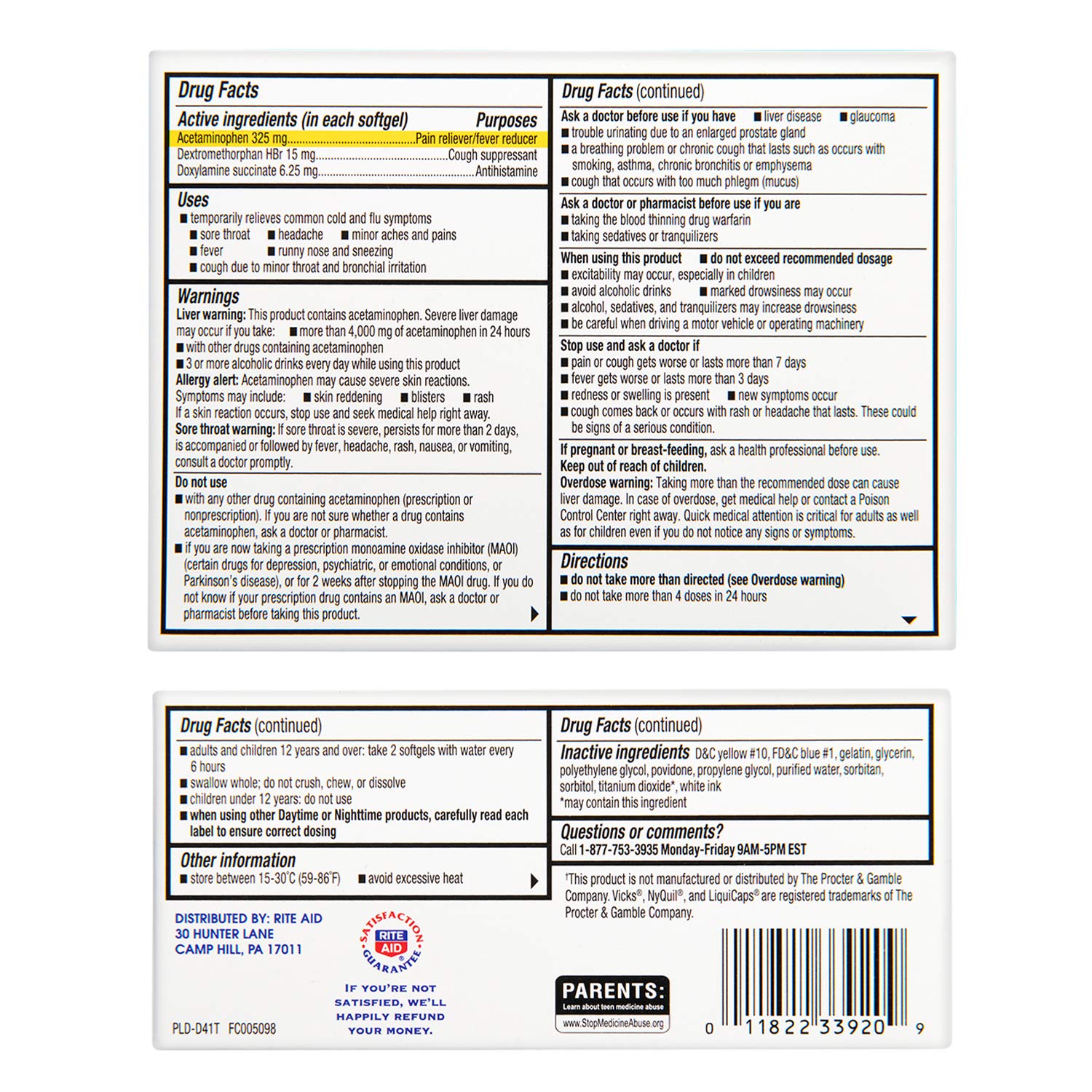 Rite Aid MultiSymptom Nighttime Cold & Flu Relief, Softgels 48 Count