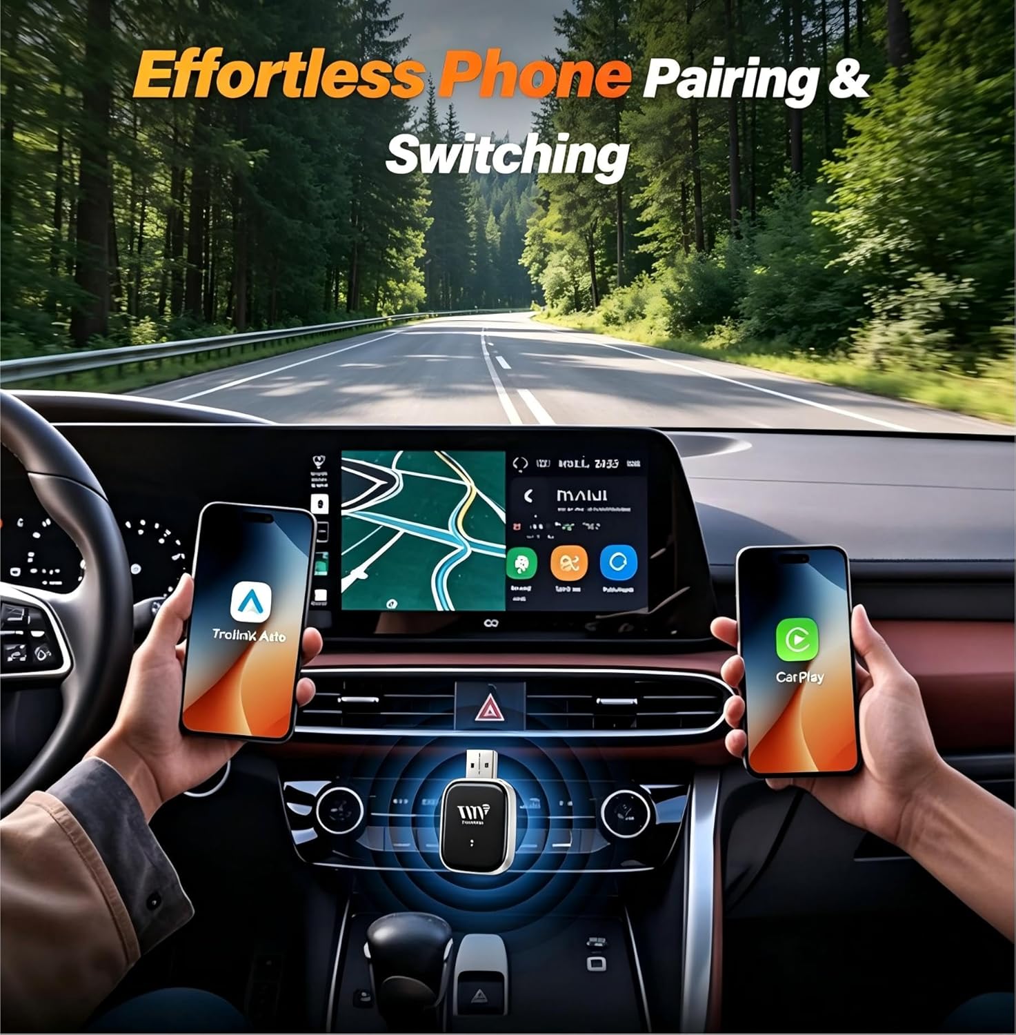 Mini Wireless Adapter for Carplay & Android Auto, 2026 Upgraded, Converts Wired to Wireless CarPlay Dongle, Plug & Play, Fast Stable Connection, Compact Design for iPhone & Android with USB/USB-C