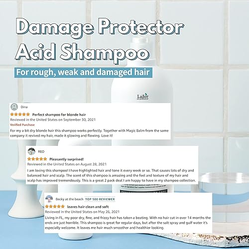 Miniatura 3 de LA'DOR Damage Protector Acid Shampoo (2 x 5.07 fl.oz.) - Fórmula ácida de 4.5 pH para el equilibrio del pH del cabello y del cuero cabelludo, ayuda